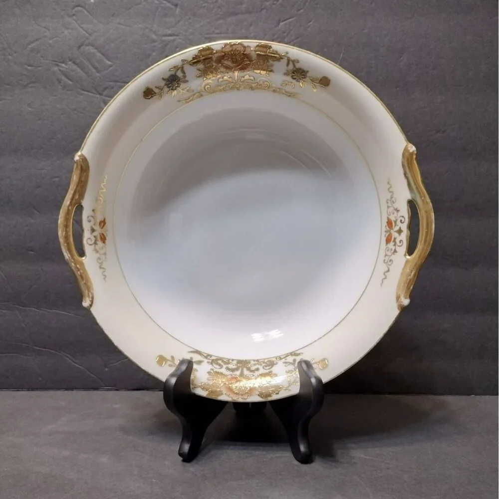 Antique Noritake Serving Bowl Dish 42200 Gold Trim Floral 10